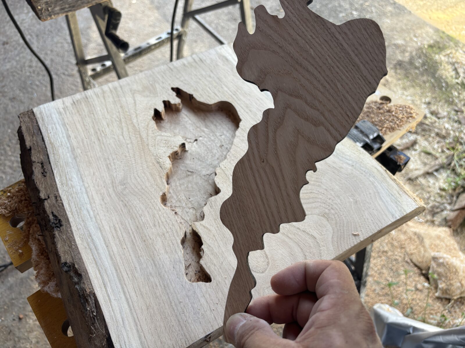 琵琶湖型を胡桃材に組み合わせた様子