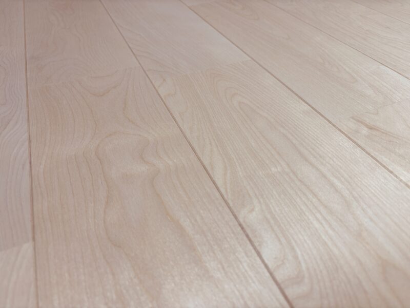 節がほとんどないプレミアムグレードのバーチ無垢フローリングの白木仕上げ。