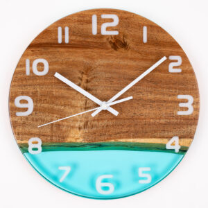 アカシア × ブルー レジンウォールクロック 300mm｜天然木と海色レジンの掛け時計
