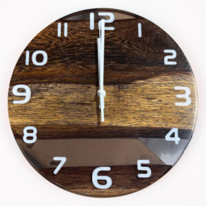 タガヤサン × グレー レジンクロック 300mm｜鉄刀木の重厚な天然木壁掛け時計